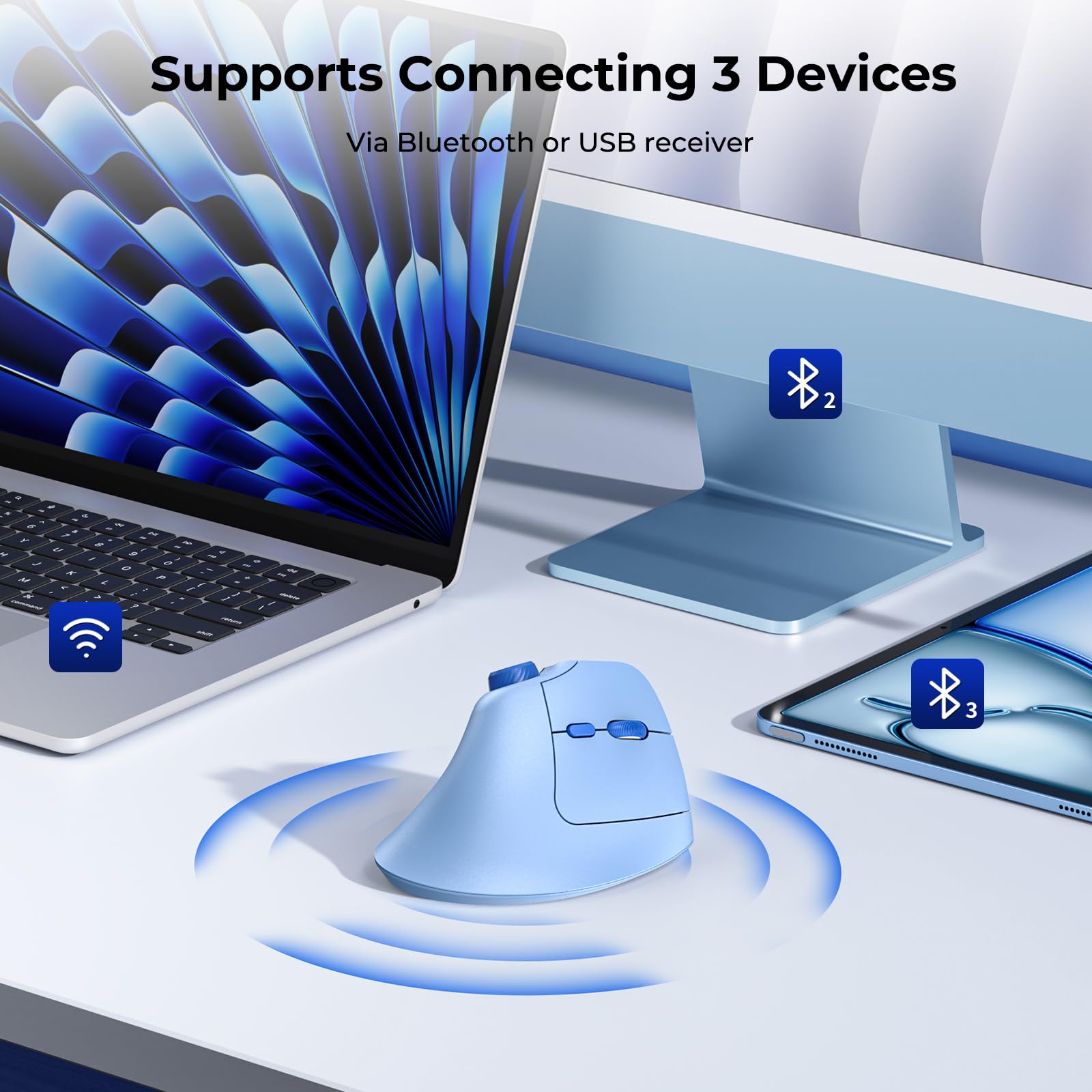 seenda MOU-302 Ergonomic Wireless Mouse White Purple