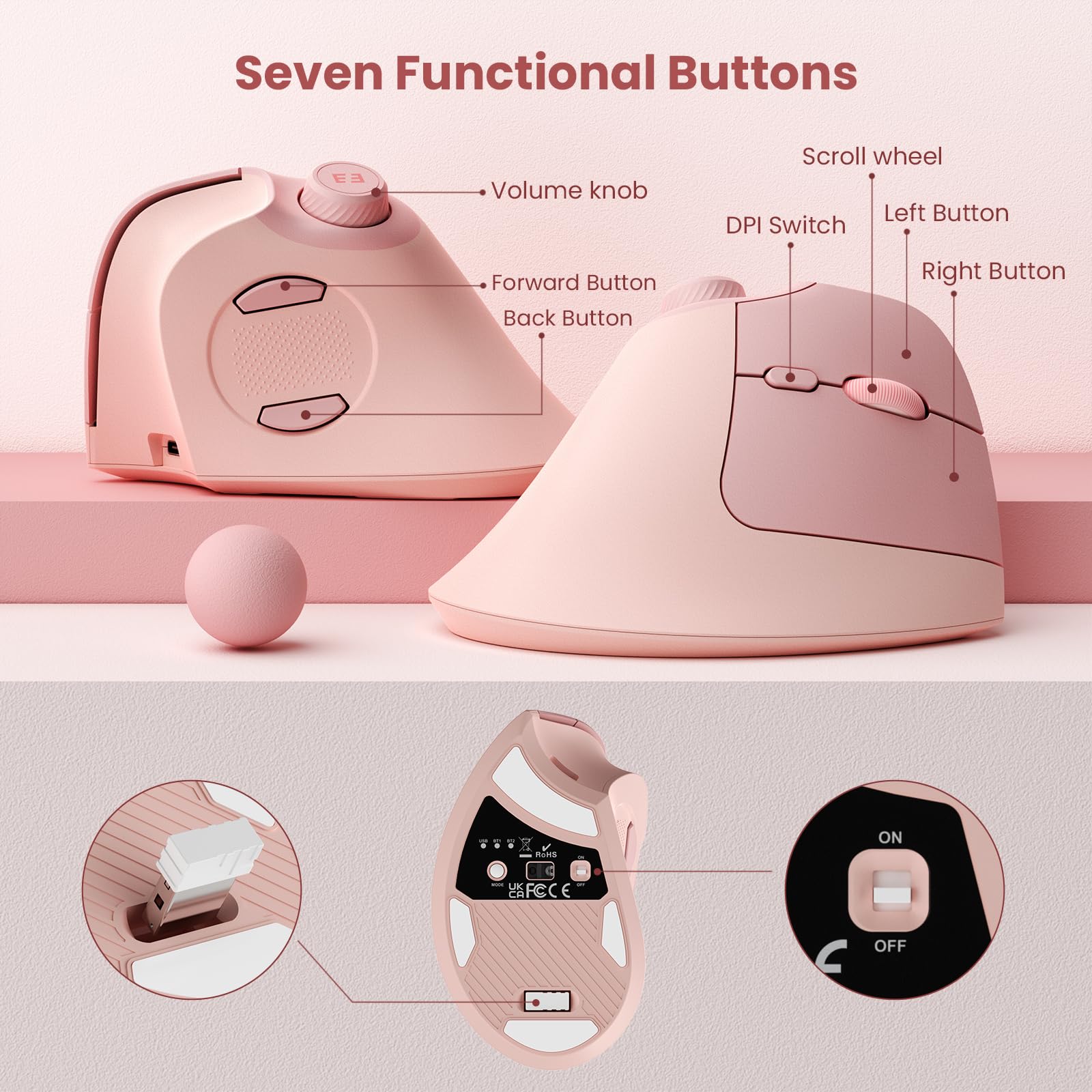 seenda MOU-302 Ergonomic Wireless Mouse White Purple