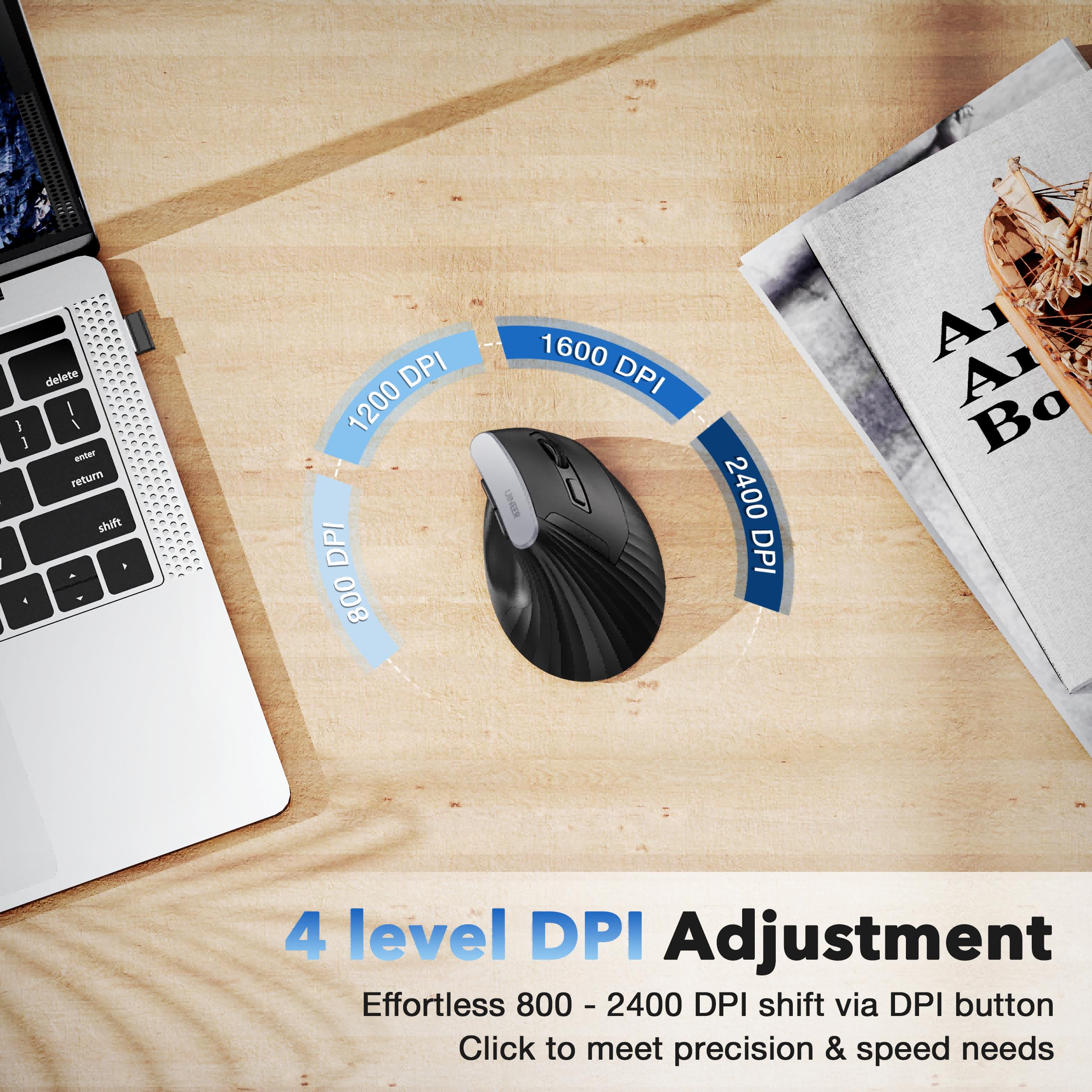 Uineer Vertical Wireless Mouse Black