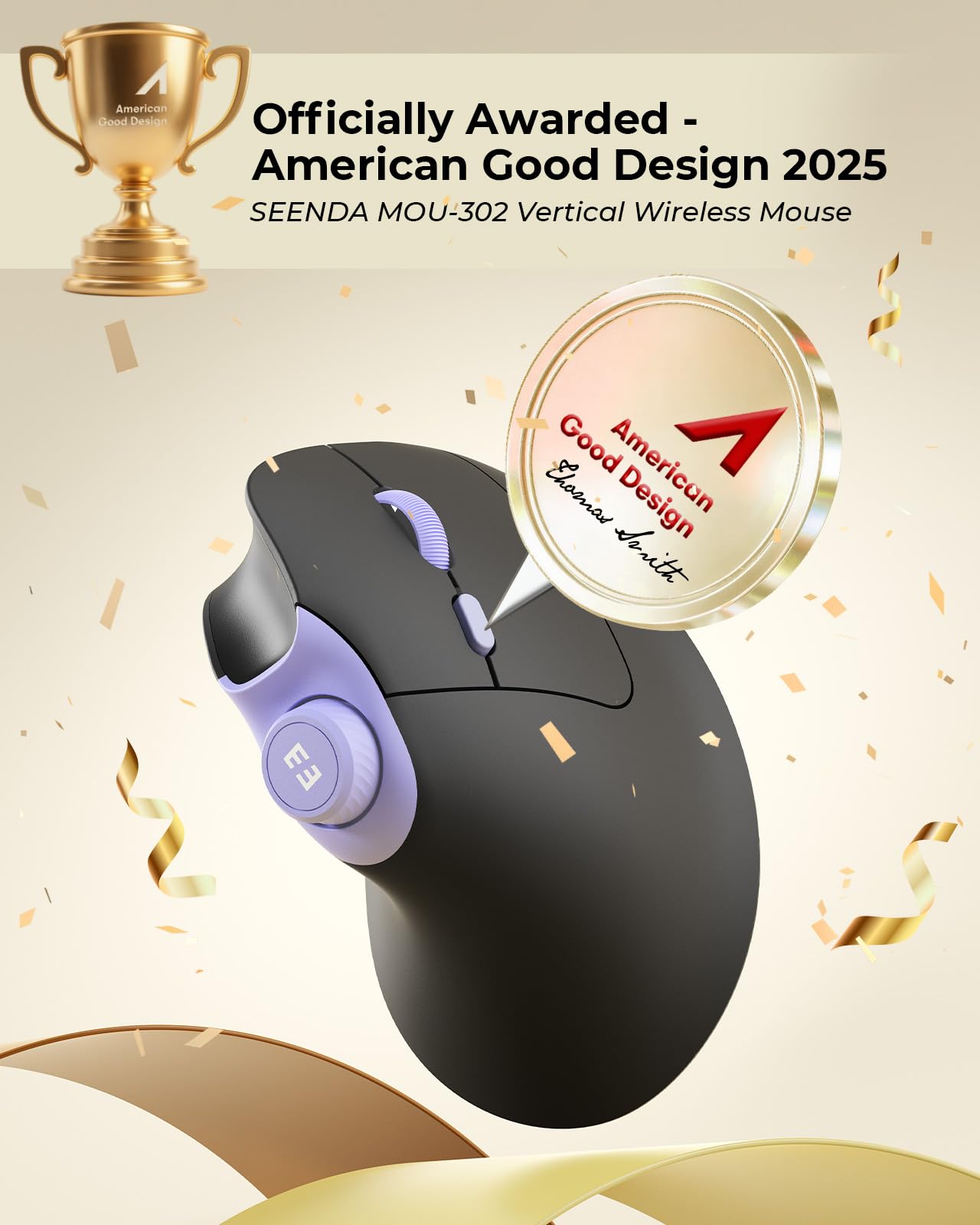 seenda MOU-302 Ergonomic Wireless Mouse White Purple