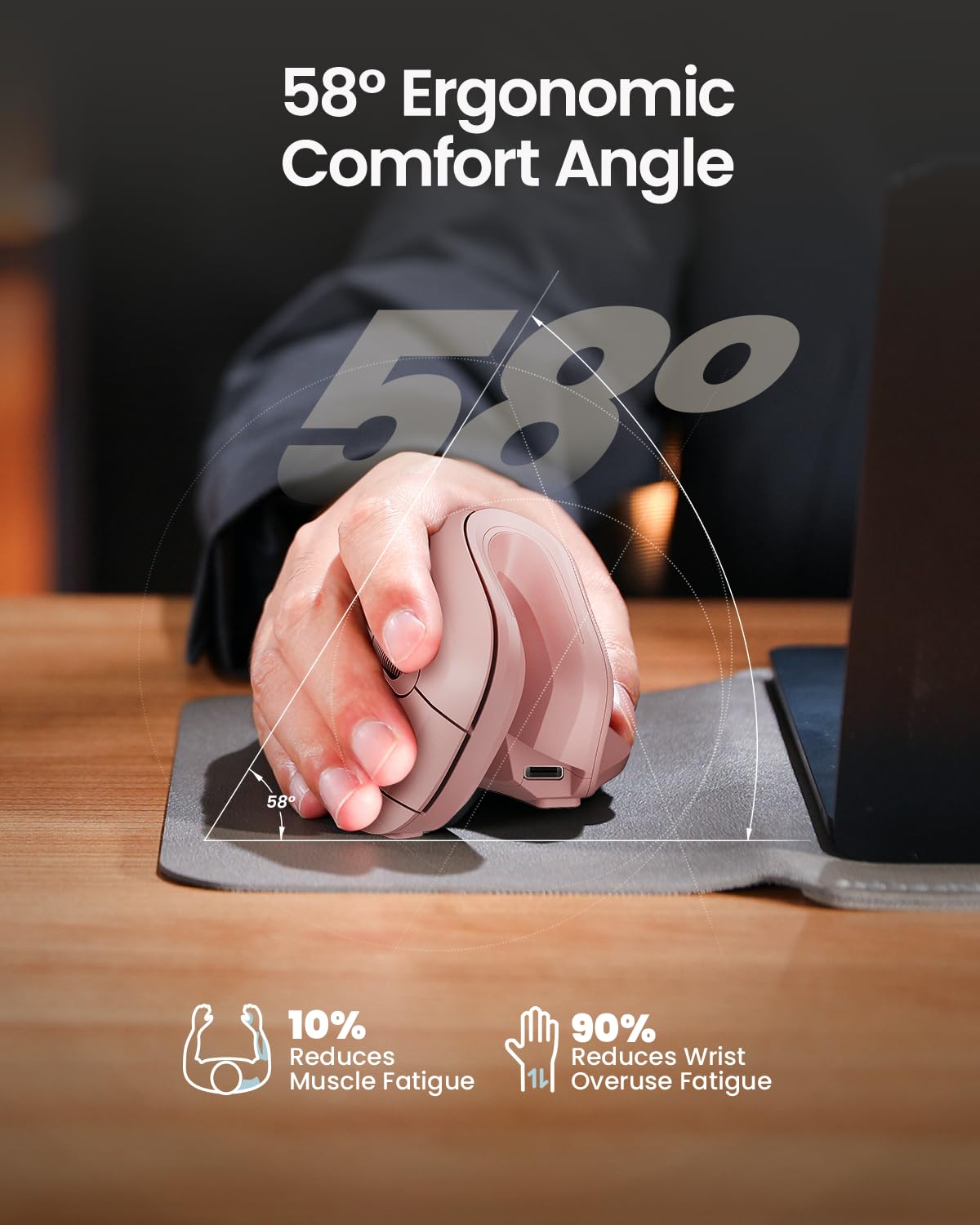 ProtoArc EM11 Ergonomic Wireless Mouse Pink