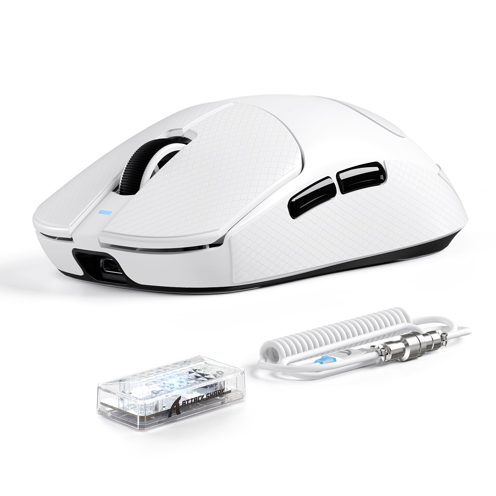 ATTACK SHARK X8 Ultimate Wireless Gaming Mouse,PAW3950MAX 42K DPI Sensor,Nordic 54L15 MCU,Wireless/Wired Dual 8K Polling,Optical Switch,59g Lightweight Tri-Mode Mice with Coiled Cable-White&Griptape