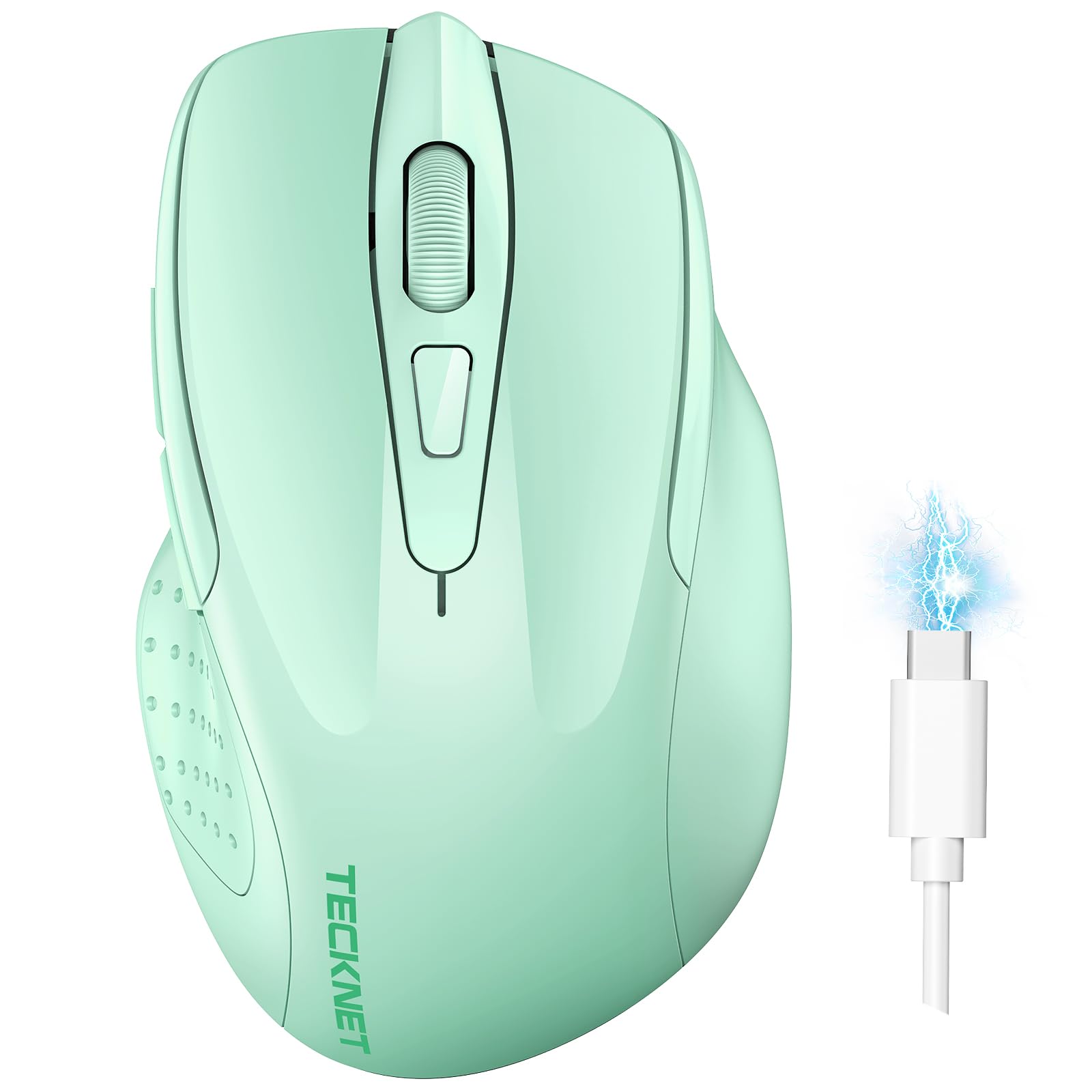TECKNET Wireless Mouse (BT5.0/3.0 & 2.4G) Rechargeable 4800 DPI Silent USB A & Bluetooth Mouse 6 Buttons, Wide Compatibility - Green