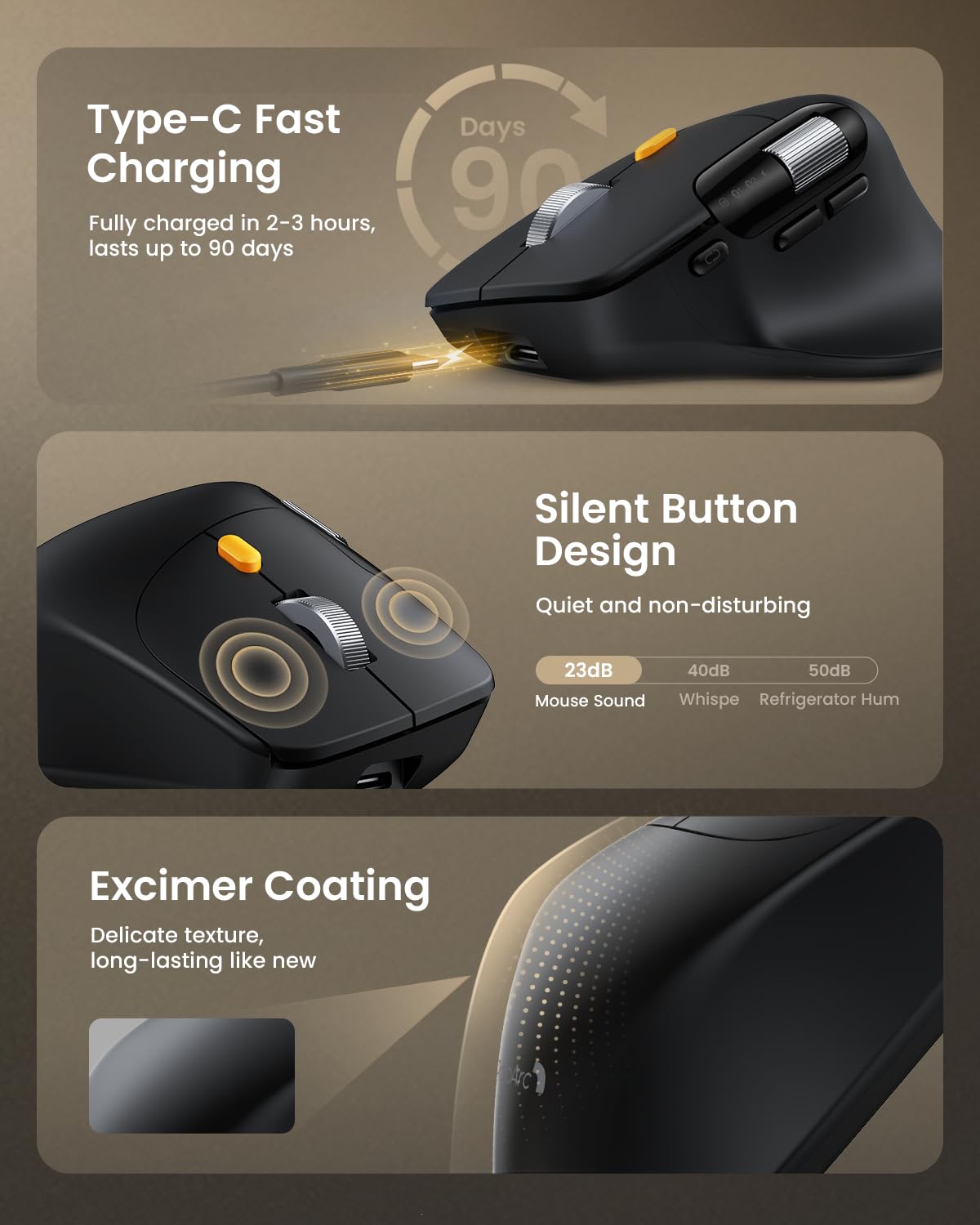 ProtoArc EM25 Ergonomic Wireless Mouse Black