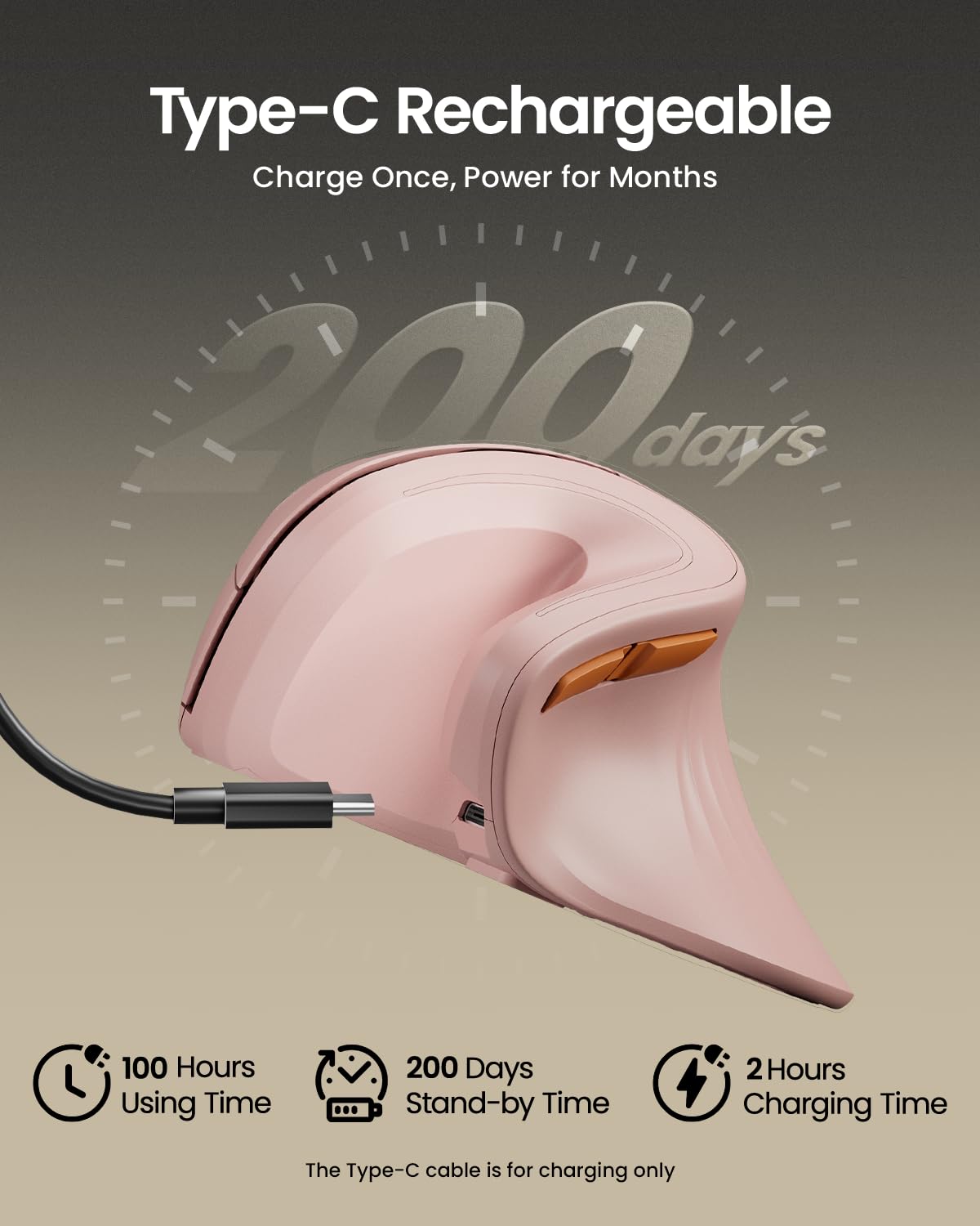 ProtoArc EM11 Ergonomic Wireless Mouse Pink