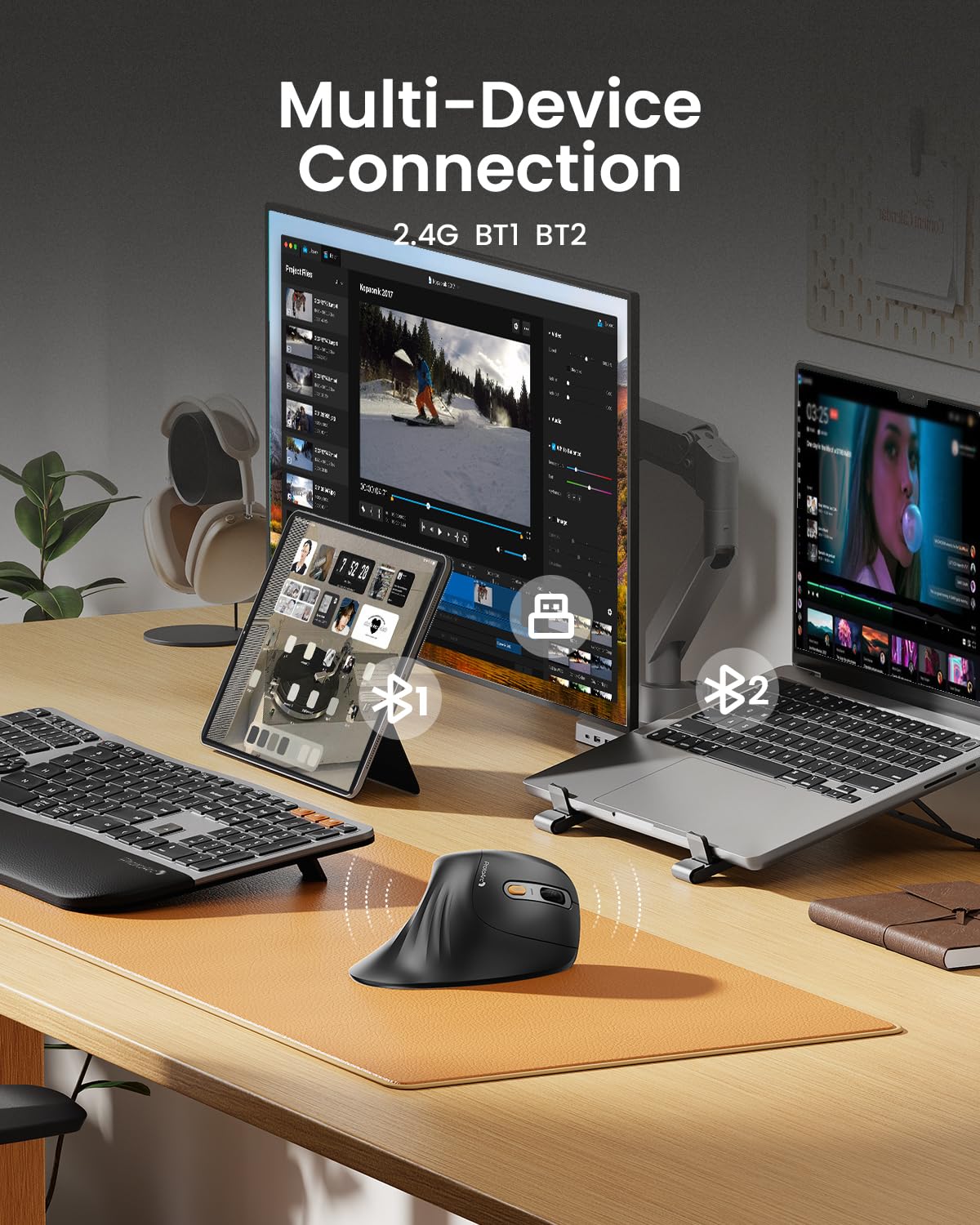 ProtoArc EM11 Ergonomic Wireless Mouse Pink