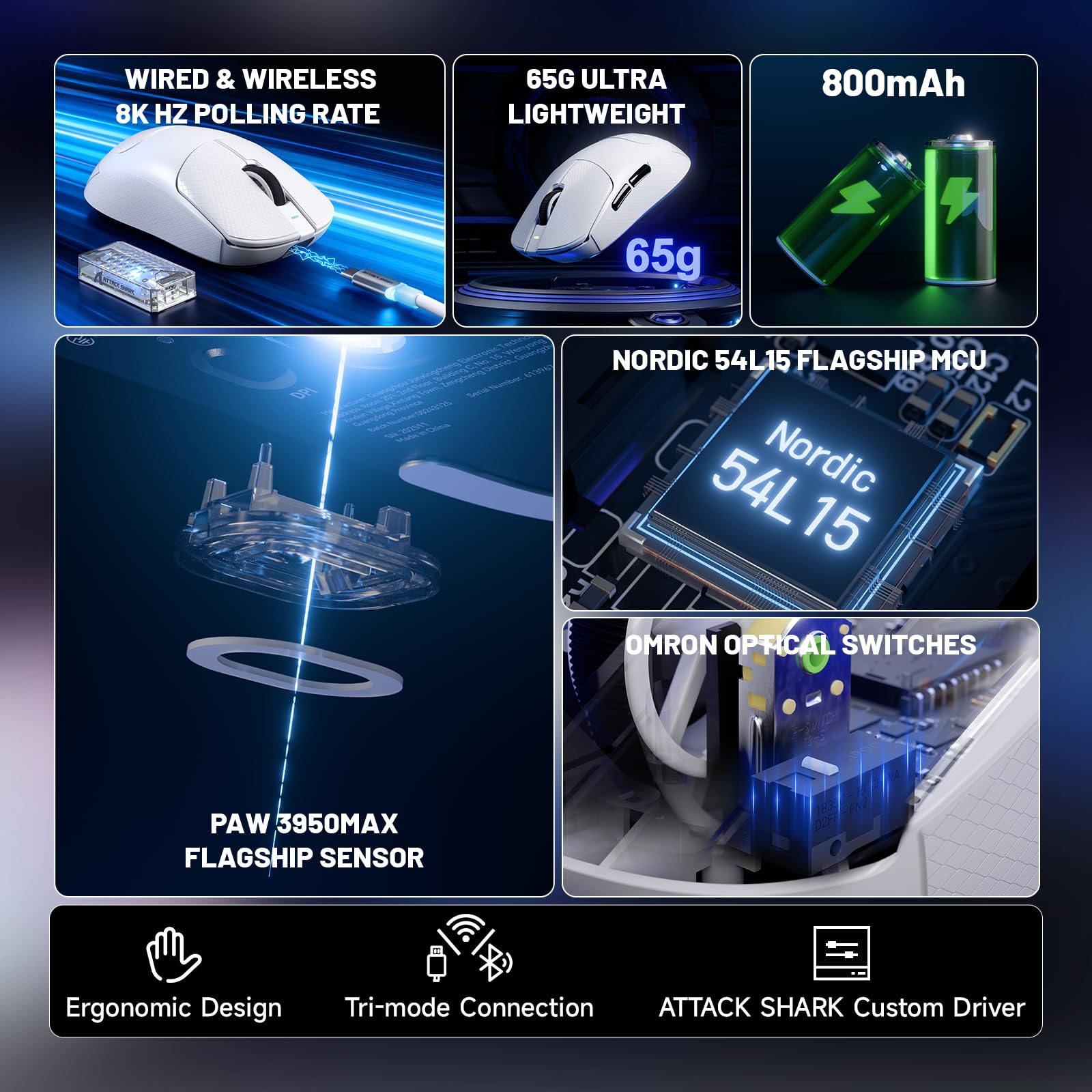 ATTACK SHARK X8 Wireless Gaming Mouse White