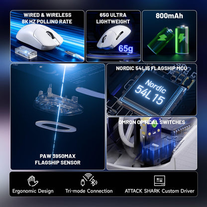 ATTACK SHARK X8 Wireless Gaming Mouse White