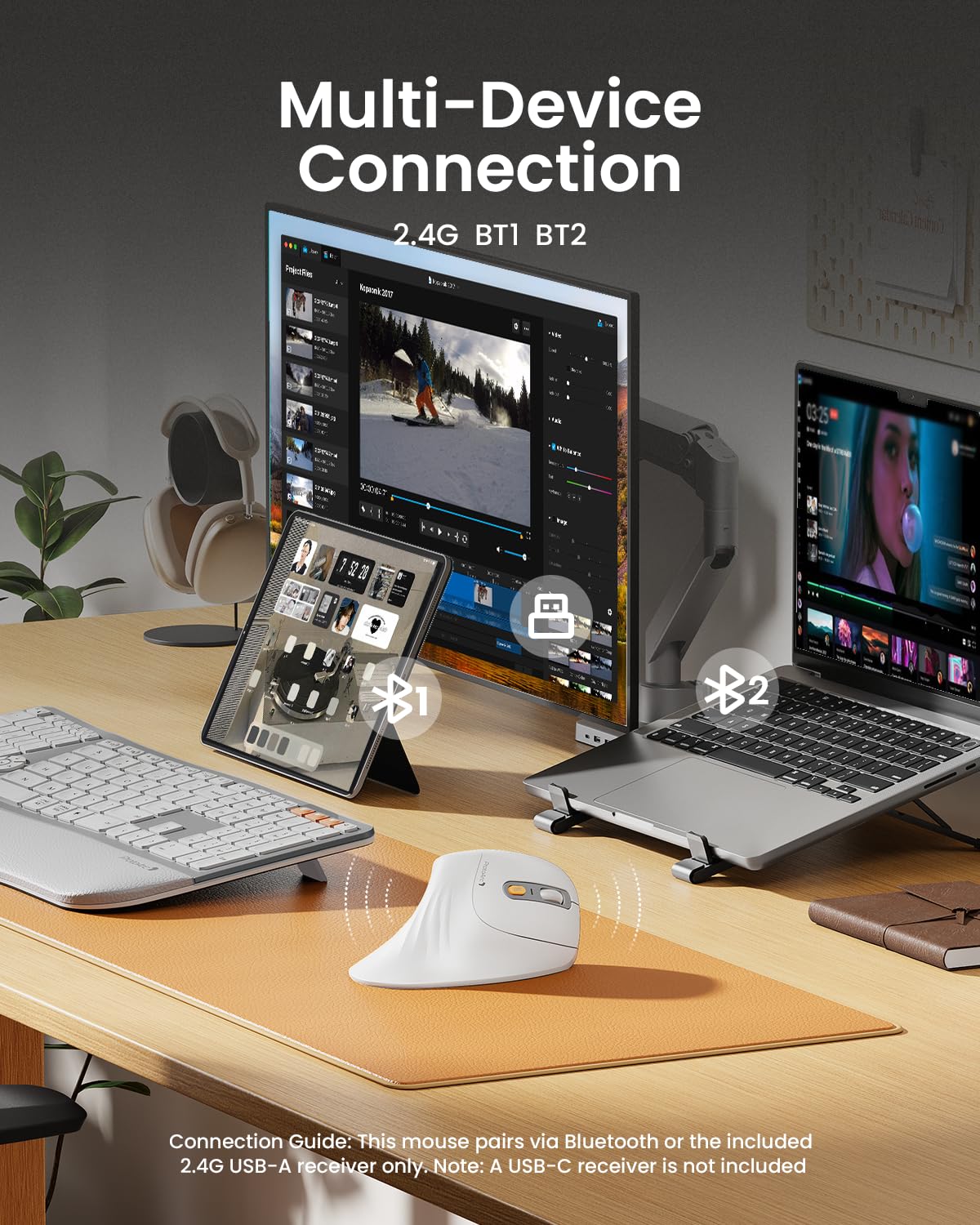 ProtoArc EM11 Ergonomic Wireless Mouse Pink