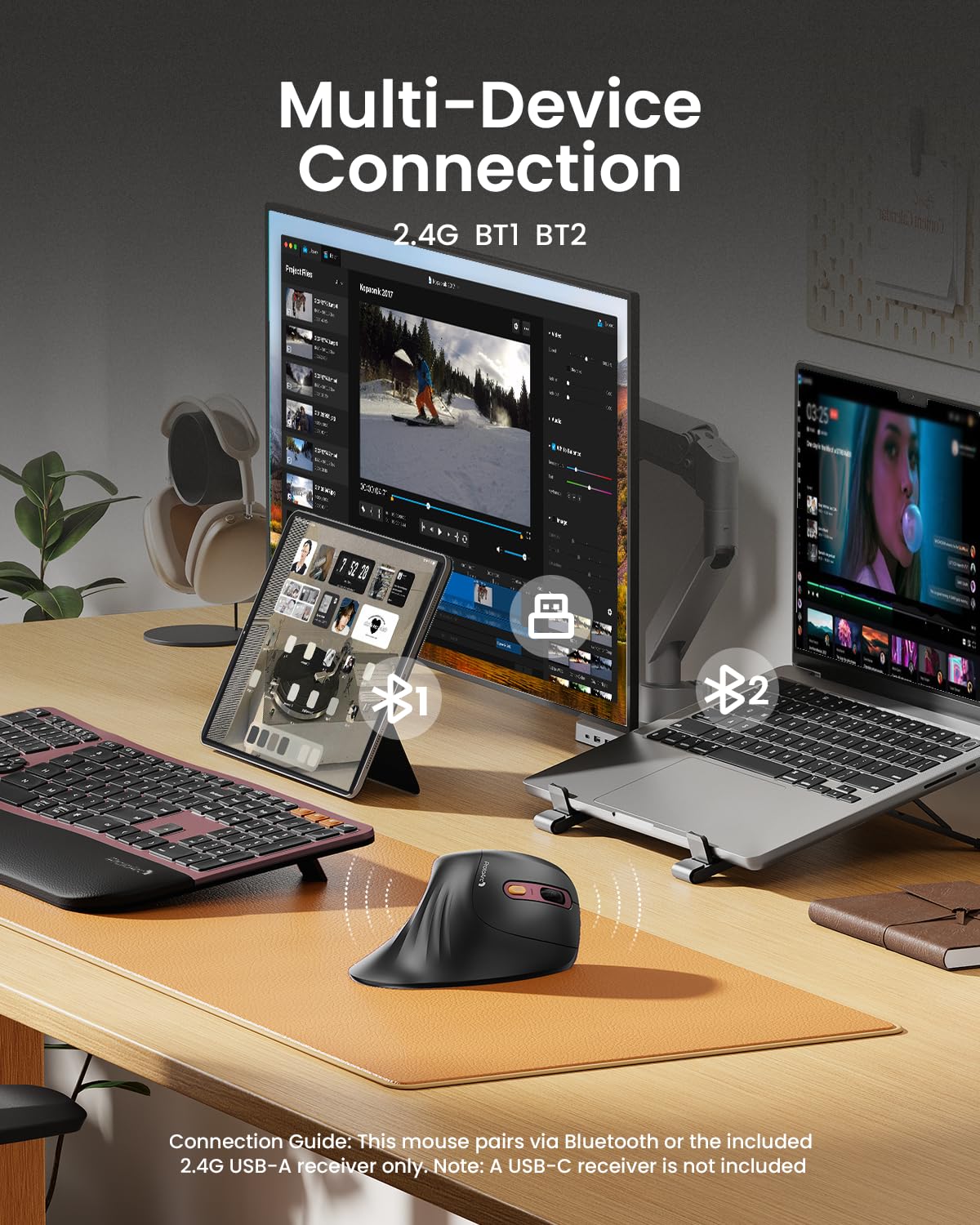 ProtoArc EM11 Ergonomic Wireless Mouse Pink