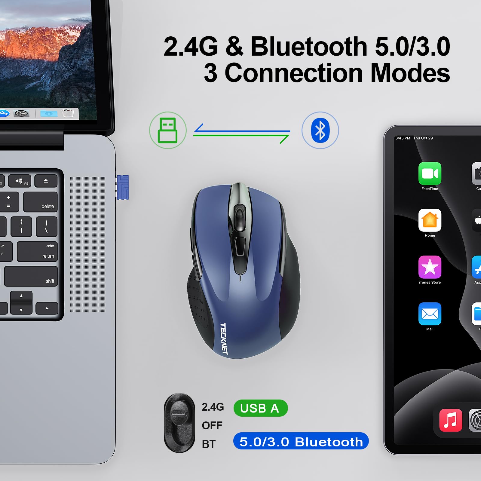 TECKNET Wireless Bluetooth Mouse Green