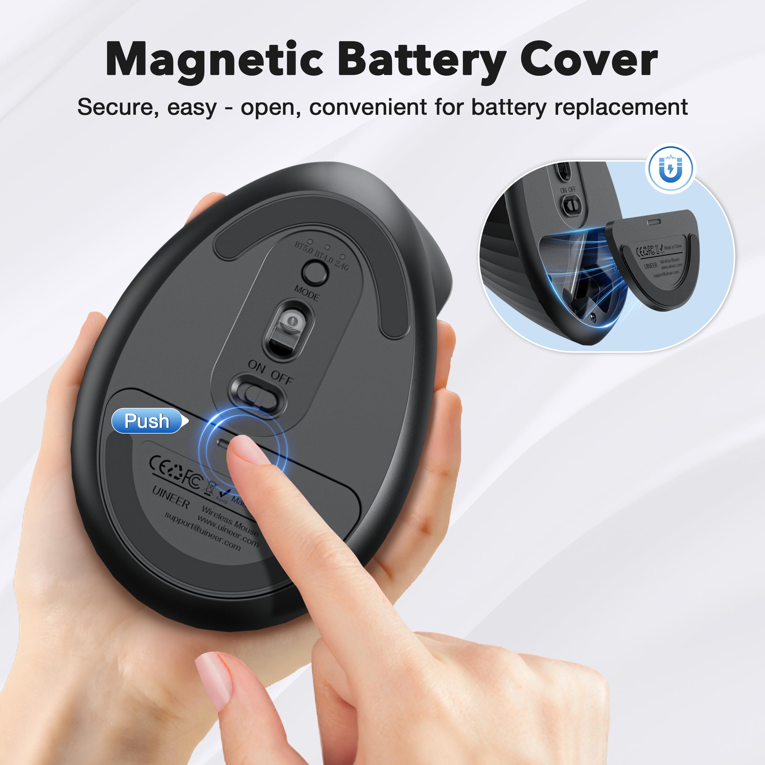 Uineer Vertical Wireless Mouse Black