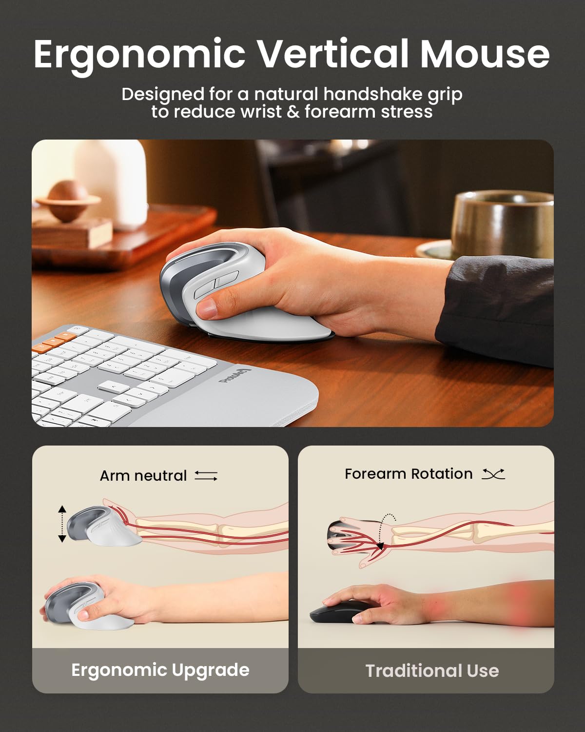 ProtoArc EM11 Ergonomic Wireless Mouse Pink