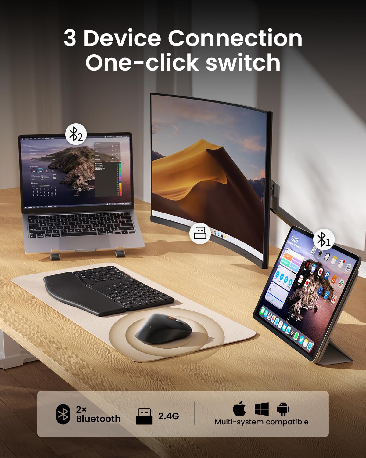 ProtoArc EM25 Ergonomic Wireless Mouse Black