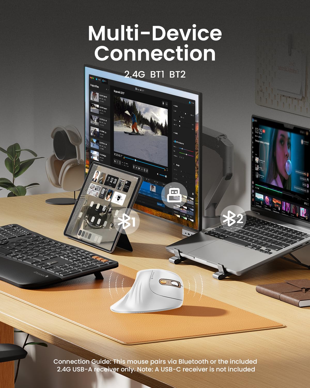 ProtoArc EM11 Ergonomic Wireless Mouse Pink