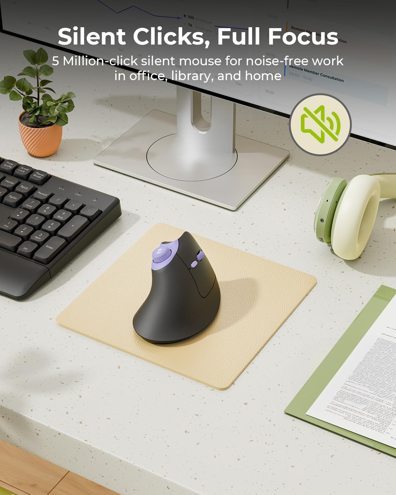 seenda MOU-302 Ergonomic Wireless Mouse White Purple