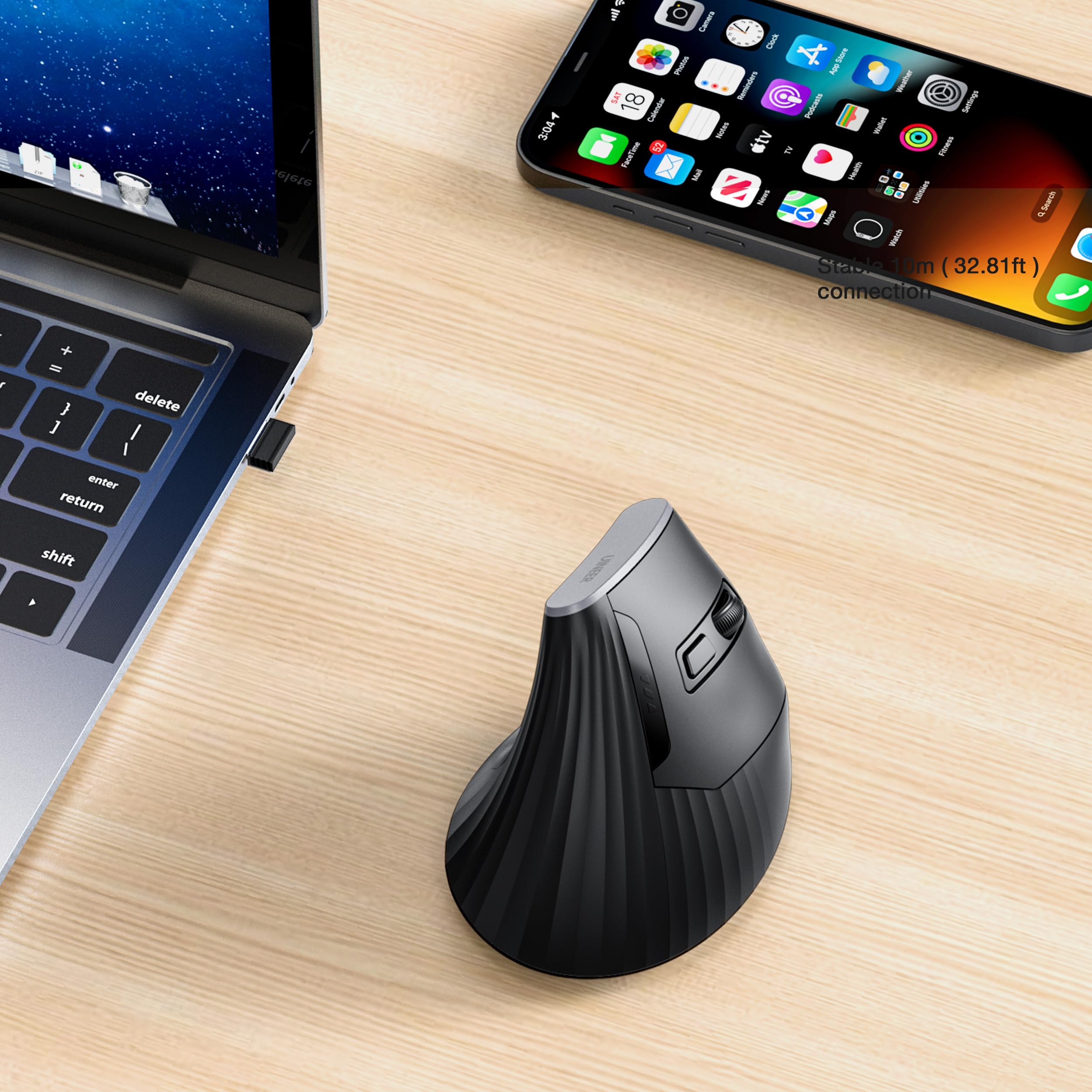 Uineer Vertical Wireless Mouse Black